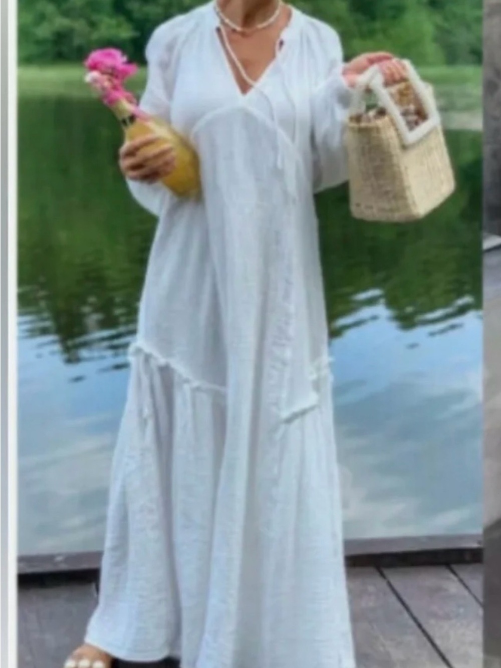 H & M white cotton gauze flowy MAXI dress!